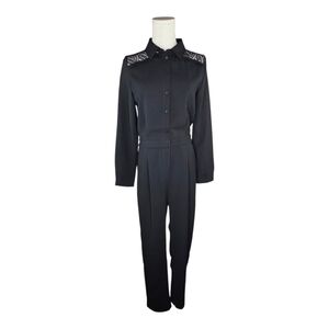 SUNCOO Paris Black Lace Shoulder Jumpsuit Tiago French Chic Minimalist T0 XS